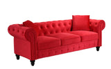 BHDesign Mila - Canapé Chesterfield 3 Places - Velours - Coloris Rouge