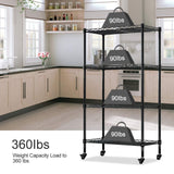 LENTIA Etagère 4 roulettes Noir, Métal, 4 Tiers-Black, 75 * 35 * 120cm