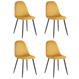 Ensemble de 4 chaises de salle à manger de cuisine, faciles à assembler, chaises latérales à coussin en velours avec de solides pattes en métal noir pour le salon de la cuisine familiale, jaune