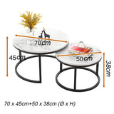 XWZJY Facile Table Basse empilable, Salon Tables gigognes Rondes, Ensemble de 2 Canapé Fin/Table d'appoint, Impression en marbre et Cadre en Acier, Facile à Nettoyer