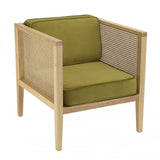 MACABANE ALBANE - Fauteuil cannage Assise Amovible Velours Vert
