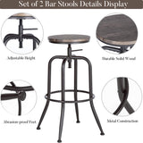 Aingoo Vintage Lot de 2 Tabourets de Bar Industriel Bar Tabouret Hauteur Réglable en Bois de Métal Design Bistro Pub Chaise, Brun Foncé