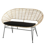 Canapé 2 Places Rotin Naturel Newport Coussin Noir Pieds Métal