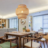 RDYL Manuel Moderne Tissage créatif Bambou Lampe Pendentif en Bambou/rotin Tissage Suspension Lampes E27 lanternes lustres Salon Hôtel Restaurant Transition lumière pendante,50cm