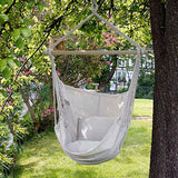 ECD Germany Fauteuil Suspendu - Avec 2 Coussins - Jusqu'à 120 kg - Beige - En Coton/Bois Dur - Intérieur et Extérieur - Chaise Relaxation Hamac Suspendu - Chambres Patio Pont de Bateau Jardin Cour