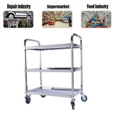 Yosoo Chariot de service avec 3 plateaux 100% acier inox (taille: 85 x 45 cm, hauteur 90 cm, 28,5 cm de distance entre les plateaux, des roues en caoutchouc