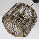LUSSIOL - Luminaire NAIROBI, suspension rotin naturel et noir, Diam. 40 cm, E27 60W, pour séjour, salon, chambre, hall, hôtel, bar