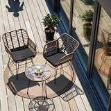 TecTake 800802 Salon de Jardin en Rotin 2 Personnes Résine Tressée Ensemble Table et Chaises Coussins d´Assise Amovibles – Diverses Couleurs (Noir)