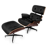 Ukiki Chaise Longue Ottomane Au Milieu du Siècle Moderne Design Classique Chaise Longue en Placage de Noyer Contreplaqué Moulé Fauteuil de Salon en Cuir PU Repose Pieds Ottoman