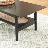 BAÏTA Table Basse Anatole Noir et cannage rotin