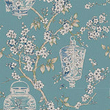 AdorabPaper Papier Peint Wallpaper Non tissé Vent Idyllique Fleurs Oiseaux Stickers Muraux Salon Chambre À Coucher Mur De Fond Tv Bleu 53X1000CM(20.8inches X 393.7inches)