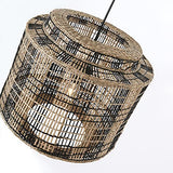 LUSSIOL - Luminaire NAIROBI, suspension rotin naturel et noir, Diam. 40 cm, E27 60W, pour séjour, salon, chambre, hall, hôtel, bar