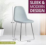 Hallowood Furniture Cullompton Lot de 4 chaises de salle à manger rembourrées en tissu gris avec pieds en métal robuste finition argentée pour salle à manger, chaises modernes et élégantes pour la