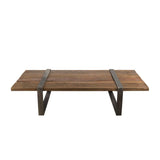 MACABANE Table Basse Multi-Planches Bois Massif cerclée métal, 169x94x16