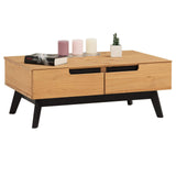 IDIMEX Table Basse Tibor Style scandinave Design Vintage Nordique Table de Salon rectangulaire avec 2 tiroirs et 2 niches, en pin Massif Finition Bois Naturel teinté