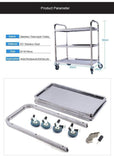 Yosoo Chariot de service avec 3 plateaux 100% acier inox (taille: 85 x 45 cm, hauteur 90 cm, 28,5 cm de distance entre les plateaux, des roues en caoutchouc