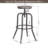 Aingoo Vintage Lot de 2 Tabourets de Bar Industriel Bar Tabouret Hauteur Réglable en Bois de Métal Design Bistro Pub Chaise, Brun Foncé