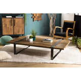 MACABANE LEONCE - Table Basse Multi-Planches Marron Bois Massif cerclée métal Gris Anthracite