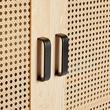 VonHaus Buffet Haut en rotin – 2 Portes, 3 tiroirs avec poignées en métal Noir – Bibliothèque, étagère en Vinyle, Armoire à Boissons, Meuble de Rangement pour Chaussures – Chambre à Coucher, Salon
