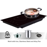NOXTON Plaque de Cuisson à Induction Encastrable Cuiseur de Table électrique 2 foyers de Cuisson en Verre Noir Avec Capteur Contrôles Tactiles