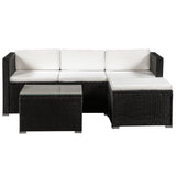 Juskys Salon de Jardin en polyrotin Lounge Punta Cana M, résistant aux intempéries - avec canapé 3 Places, Tabouret, Table & Coussins 3-4 Personnes Ensemble de Meubles de Jardin Noir/crème