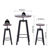 Homcom Ensemble Table de Bar Design Industriel + 2 tabourets Hauteur réglable MDF Coloris Bois Noyer Acier Noir