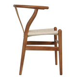 Tomile Hans Wegner Chaise de salle à manger moderne en bois, en forme de Y, avec siège et accoudoirs en chanvre massif, pour salle à manger et salon, couleur bois d'ash, couleur noyer
