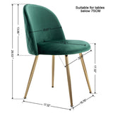 Wahson Chaises Salon en Velours Doux avec Pieds en métal plaqué Or Réglables, Lot de 2 Chaises pour Salon/Chambre à Coucher/Cuisine/Vanity,Vert