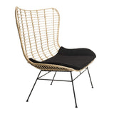 Canapé 2 Places Rotin Naturel Cap-Cod Coussin Noir Pieds Métal