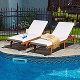 GOPLUS Chaise Longue en Bois Pliable avec Dossier Réglable sur 6 Positions et Coussin Amovible,Bain de Soleil d’Extérieur avec 2 Roues,Idéal pour Jardin,Terrasse,Piscine,195X68X30-90CM