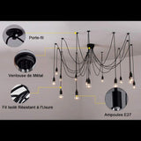 Lustre Araignée Rétro et Suspensions de Plafond, Industriel Abat-jour DIY Ajustable Longueur avec 1.8m Fil E27 pour Salon Salle à Manger Maison