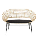 Canapé 2 Places Rotin Naturel Newport Coussin Noir Pieds Métal