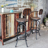 IKAYAA Lot de 2 Tabouret de Bar de Hauteur Réglable Vintage en Bois Tabouret de Salle a Manger Style Industriel Pinewood Haut + Métal avec Sac à Dos