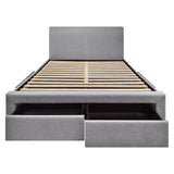 Pack Lit Double en Tissu Gris avec Tiroirs, Pieds, Tête de lit, Sommier et Matelas 160 x 200 cm Inclus - Tendance et Pratique - Vancouver