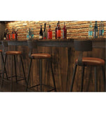 Furniture stool/Hauteur comptoir tabourets métal Tabouret style vintage ronde Bar en fer forgé Tabourets de bar en bois Tabourets for Chaise Cuisines Coussin en cuir noir petit déjeuner