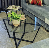 Mango Steam Table Basse Rond en Verre, Dessus Clair et Base Noire