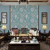 AdorabPaper Papier Peint Wallpaper Non tissé Vent Idyllique Fleurs Oiseaux Stickers Muraux Salon Chambre À Coucher Mur De Fond Tv Bleu 53X1000CM(20.8inches X 393.7inches)
