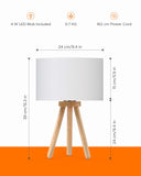 Tomons Lampe de Chevet en Bois à Trépied, Abat-jour Classique en tissu, Parfait pour Chambre, Salon, Salle d'étude, et Bureau, Hauteur de 39 cm/15,35", Ampoule LED 4W Fournie - Blanc