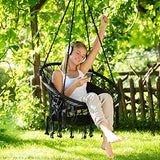 TecTake 800708 Fauteuil Suspendu Relax Design de Jardin en Coton, 1 Place, Intérieur et extérieur, Coussins Confortables Inclus - Couleur au Choix - (Noir | no. 403203)