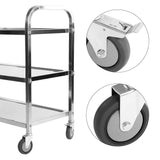 Yosoo Chariot de service avec 3 plateaux 100% acier inox (taille: 85 x 45 cm, hauteur 90 cm, 28,5 cm de distance entre les plateaux, des roues en caoutchouc