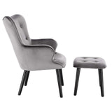 WOLTU SKS22dgr Fauteuil de détente Fauteuil Relaxant en Velours et Bois Massif Fauteuil TV avec Tabouret Repose-Pieds,Gris Foncé