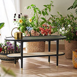 Harmati Table basse pour salon – Table d'appoint noire avec rangement, tables modernes du milieu du siècle, pieds en bois massif et rotin naturel