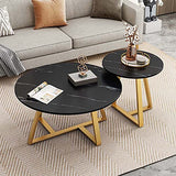 Grande table basse moderne, table basse ronde de 30 pouces avec cadre en métal doré, plateau de table en marbre simple, table à thé de décoration d'intérieur contemporaine pour bureau de salon,Noir