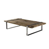 MACABANE Table Basse Bois Massif cerclée métal, 169x94x16
