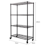 LENTIA Etagère 4 roulettes Noir, Métal, 4 Tiers-Black, 75 * 35 * 120cm