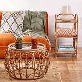 BTFY Table basse en rotin - Table centrale ronde en rotin avec plateau en verre - Table basse en osier - Style bohème et scandinave - Pour salon et salon - Sans assemblage - Gamme Evelyn