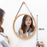 Glzcyoo Miroir Mural Suspendu dans la Chambre à Coucher - Cadre en Bambou Massif et lanière en Cuir réglable - Miroir de Maquillage Rond Mir Miroir de Chambre Rond (Color : A, Size : 45cm)