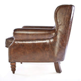 Phoenixarts 463 Fauteuil Club Vintage en Cuir véritable, Fauteuil à Oreilles Lounge, Marron