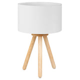 Tomons Lampe de Chevet en Bois à Trépied, Abat-jour Classique en tissu, Parfait pour Chambre, Salon, Salle d'étude, et Bureau, Hauteur de 39 cm/15,35", Ampoule LED 4W Fournie - Blanc