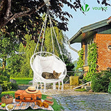 VOUNOT Fauteuil Suspendu à Franges avec Coussins de Siège Confortables et Kit de Suspension Durable Ø80cm Chaise Balançoires pour Intérieur et Extérieur Siège Suspendu Beige